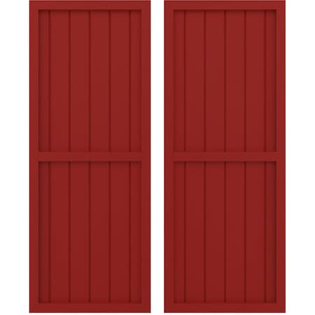 Americraft 6-Board Exterior Wood 2 Equal Panel Framed Board-n-Batten Shutters, ARW101BF621X66BRH